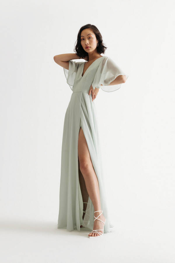 Come Closer To Me Butterfly Sleeve High Slit Maxi Dress - Sage Formal