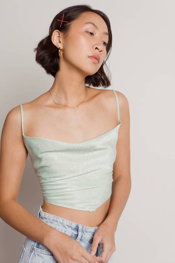 Is It Over Sage Ditsy Floral Cowl Neck Scarf Crop Top