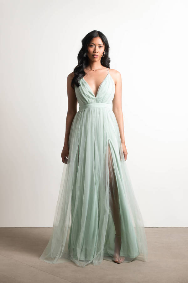 Night To Remember Chiffon Double High Slit Maxi Dress - Sage