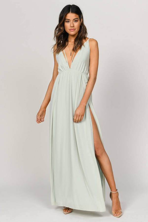 Starry Sky Sage Formal Plunging Maxi Dress