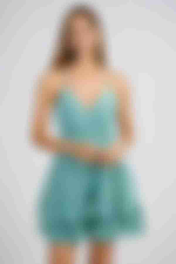 Fall Into You Tierred Polka Dot Mini Dress - Seafoam