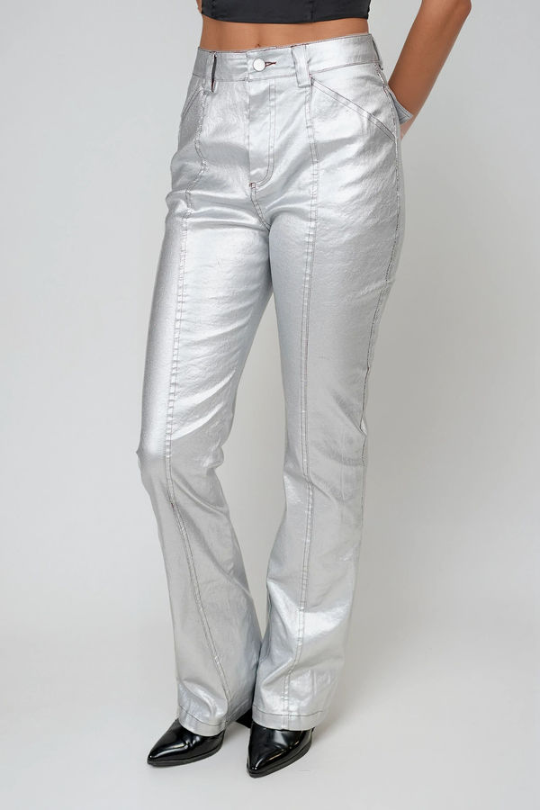 Cosmic Charm Metallic Flare Pants - Silver