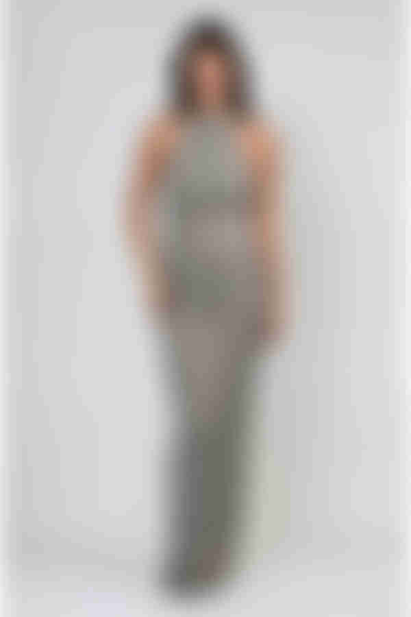 Glamour Rush Metallic Halter Maxi Dress - Silver
