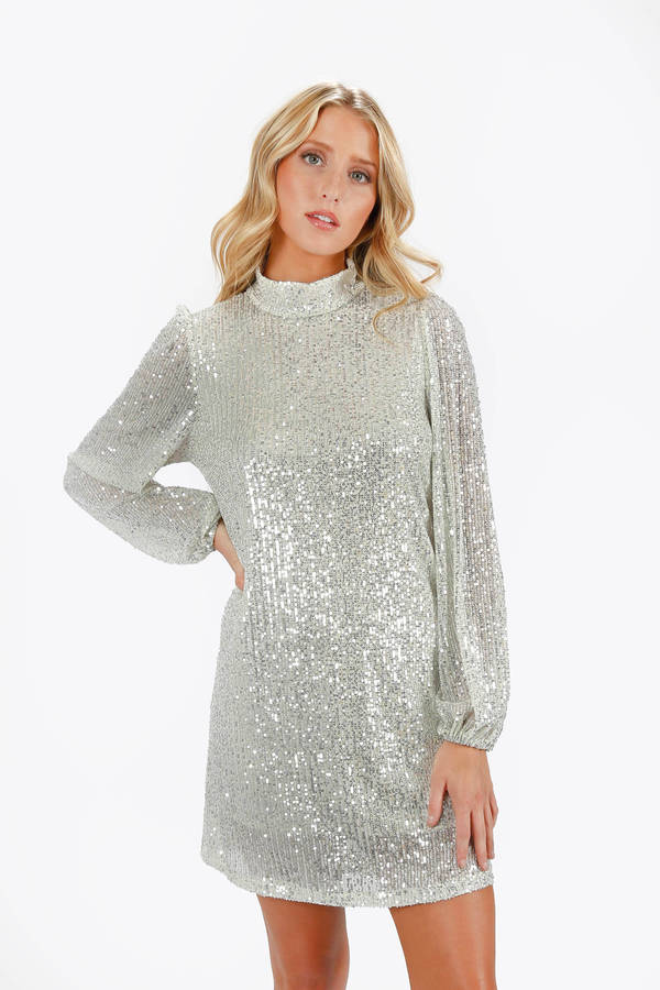 Kielle Silver Mock Neck Sequin Mini Dress 