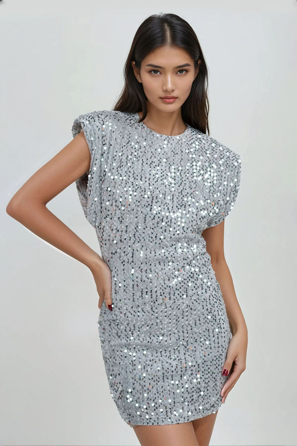 Prism Glow Sequin Sculpted Mini Dress - Silver