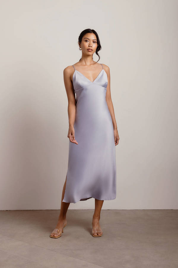 Show Up Satin Cami Midi Rehearsal Dinner Dress - Silver