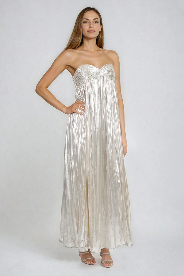 Star Moment Strapless Pleated Maxi Dress - Silver