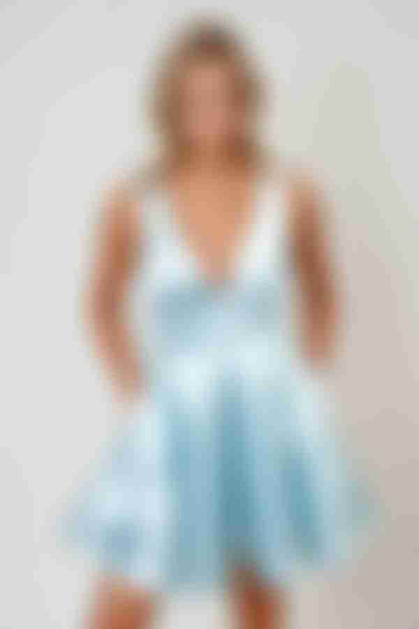 Ocean Eyes Satin V-Neck Mini Dress - Sky Blue