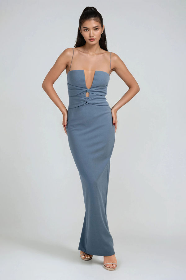 Siren Twist Cutout Bodycon Maxi Dress - Slate Blue