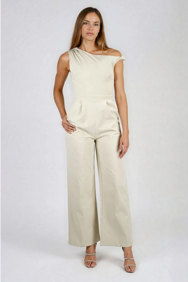 Elevate Charm One Shoulder Jumpsuit - Stone