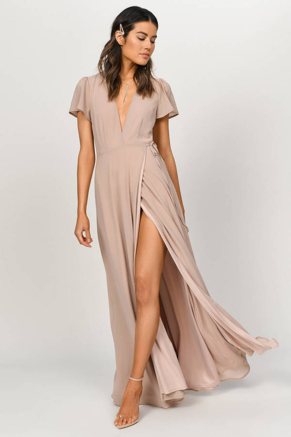 Taupe maxi outlet dress with sleeves