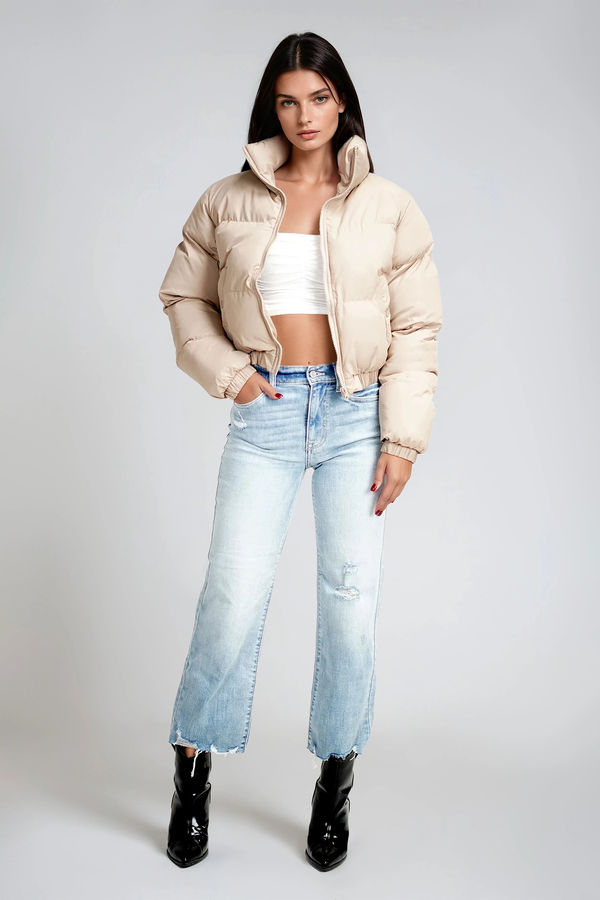 Sleek Chill Cropped Puffer Jacket - Taupe