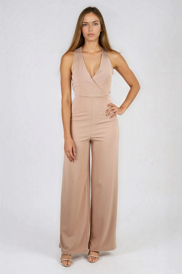 Sultry Vibe Open Back Jumpsuit - Taupe