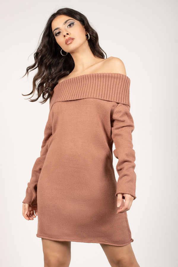 Right Now Terracotta Off Shoulder Knit Sweater Dress