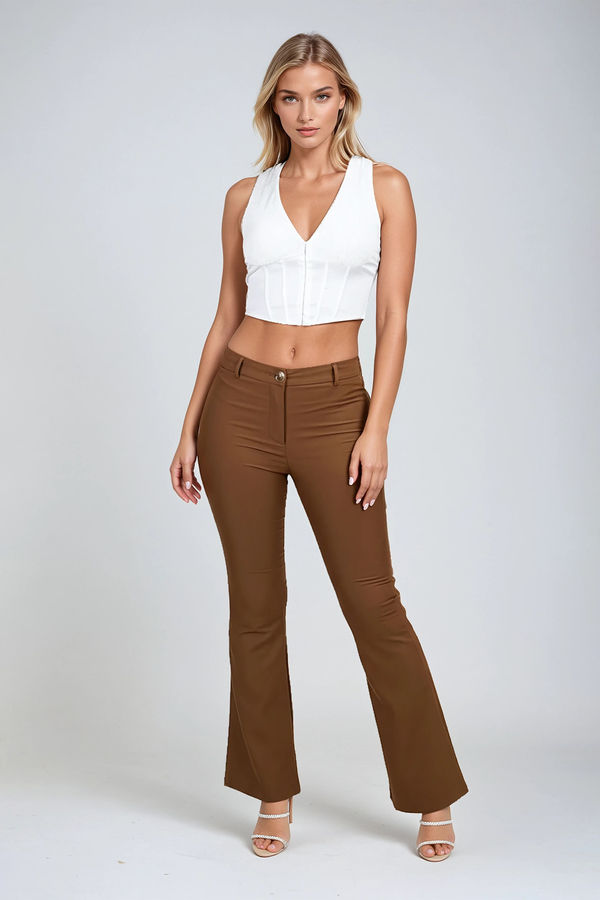 Retro But Right Low Waist Flare Leg Pants - Toffee