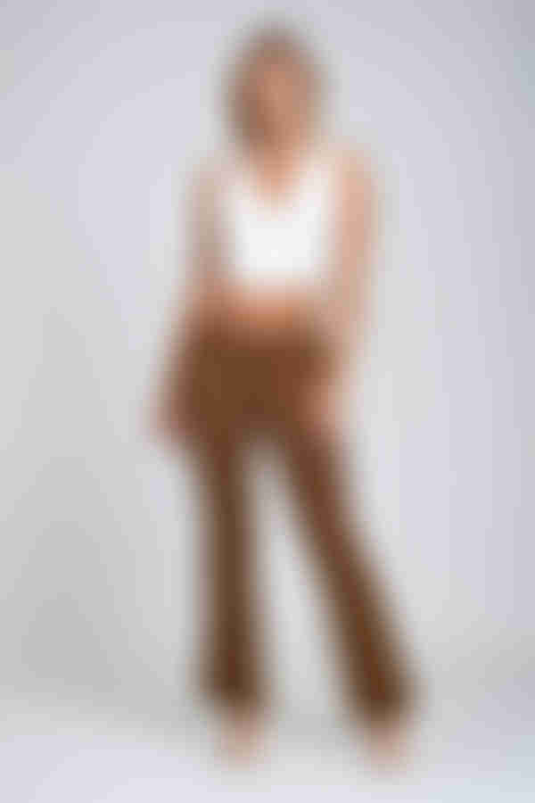 Retro But Right Low Waist Flare Leg Pants - Toffee