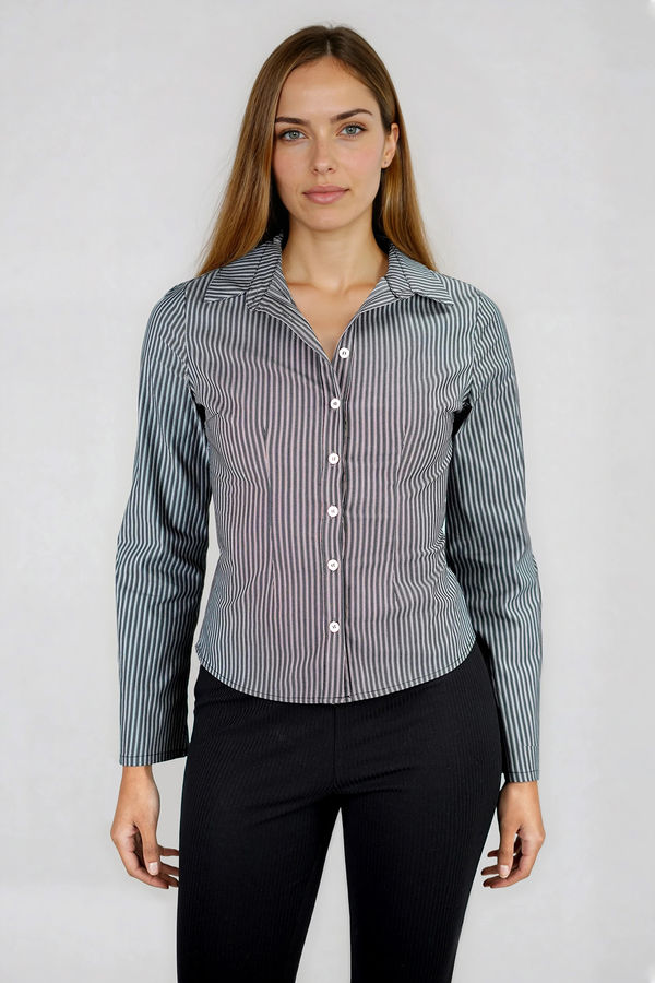 Own the Day Pinstripe Long Sleeve Shirt - Washed Black