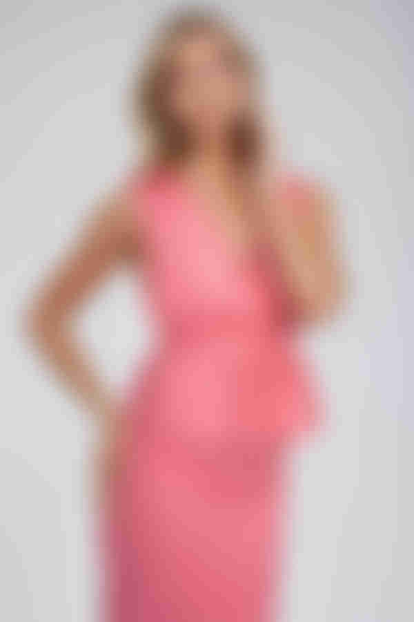 Peplum Spell V-Neck Ruffle Midi Dress - Watermelon