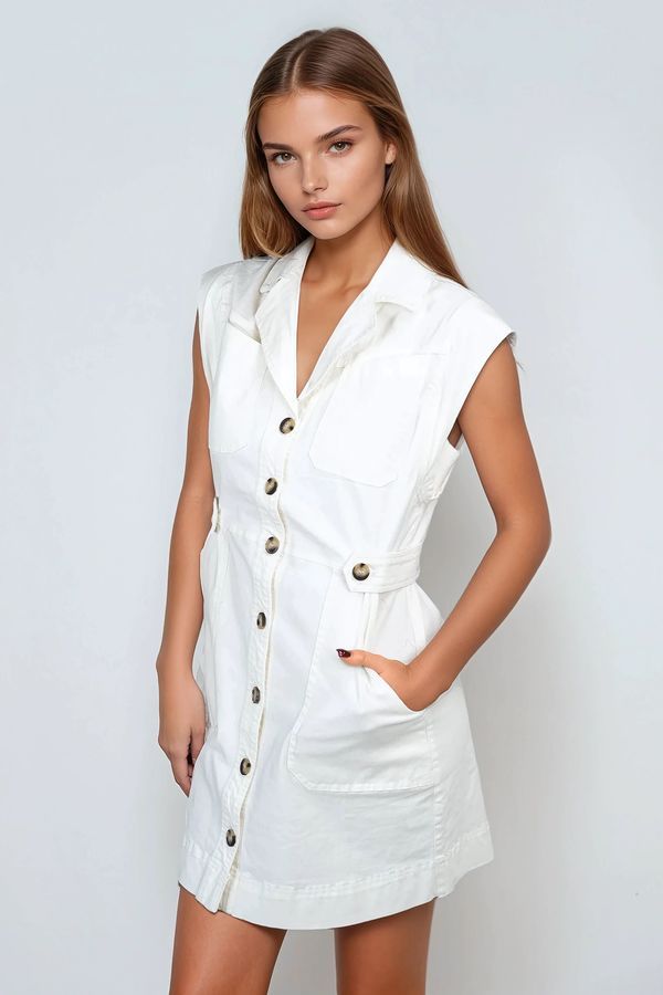 All Grown Up Collared Button Waist Mini Dress - White