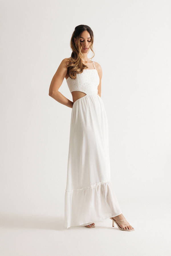 Angel Touch White Lace Chiffon Cutout Maxi Boho Prom Dress