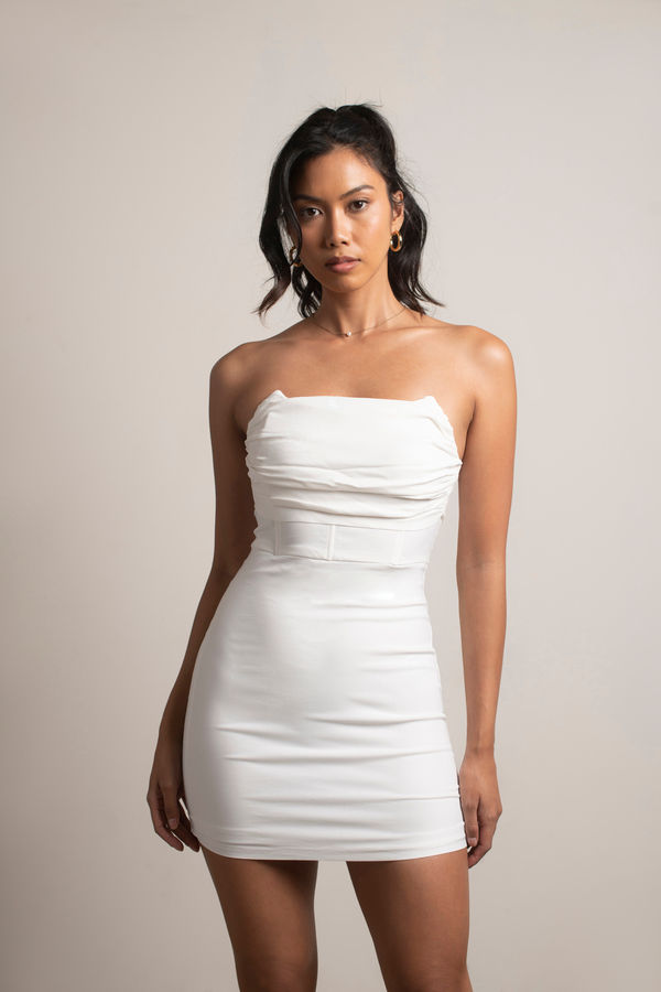 Annamarie White Ruched Strapless Mini Simple Wedding Dress