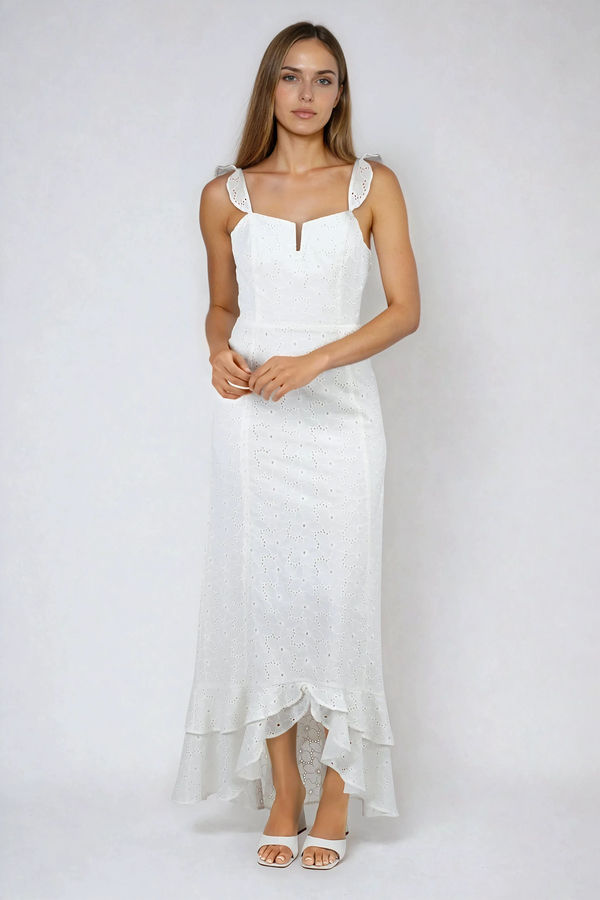 Beyond Classy Eyelet High-Low Maxi Dress - White