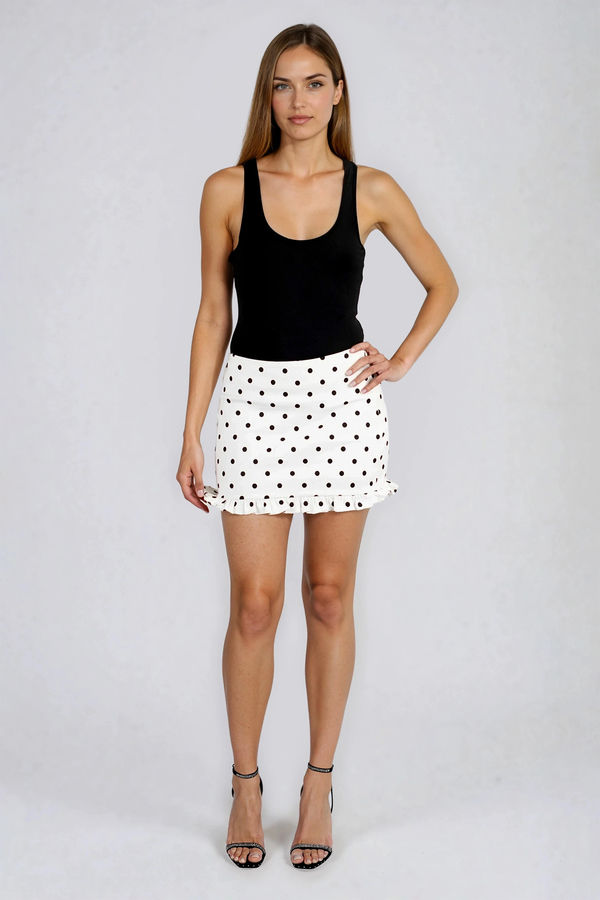Cute on Cue Polka Dot Ruffle Mini Skirt - White Black