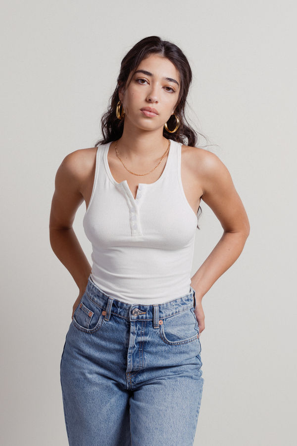 Brittany White Henley Ribbed Crop Tank - C$ 90