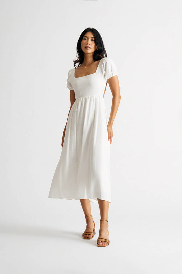 Cassandra White Puff Sleeve Flared Maxi Dress