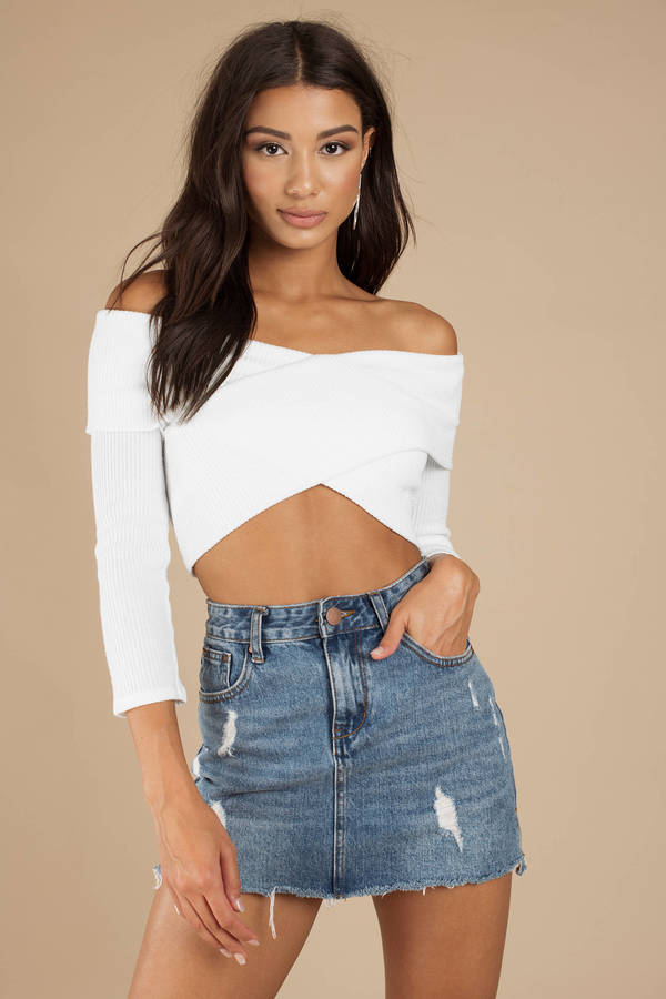 Crossing Lines White Knit Crop Top