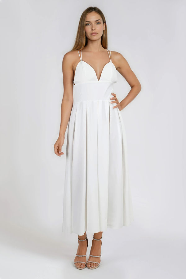 Dancing in Dreams V-Neck A-Line Midi Dress - White
