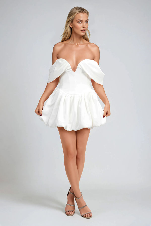 Drop Everything Now Off Shoulder Corset Mini Dress - White