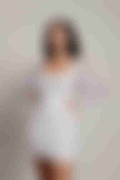 Eli Ruched Balloon Sleeve Mini Dress - White