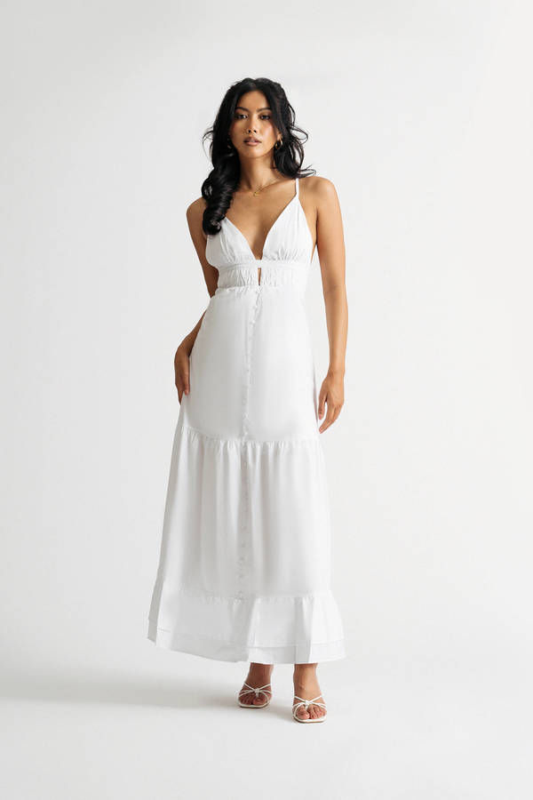 Fall In Love White Triangle Tiered Maxi Dress