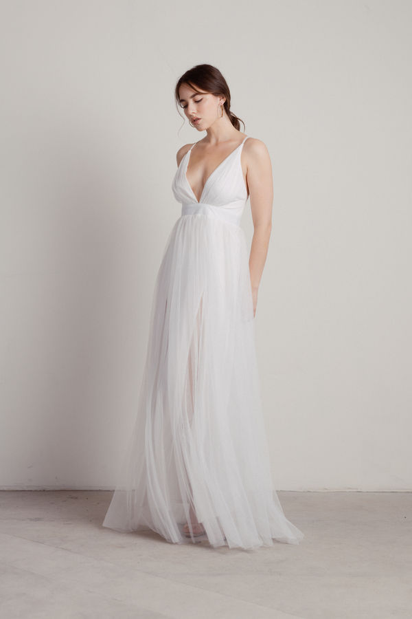 Here To Slay White Plunging Maxi Mother Of The Bride Dress