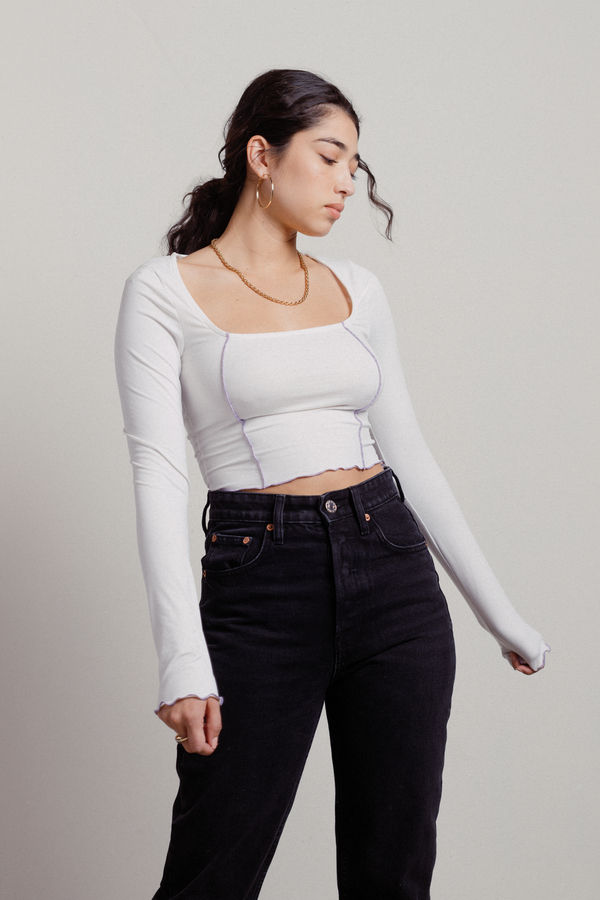 Inside Out White Reversed Stitch Crop Top