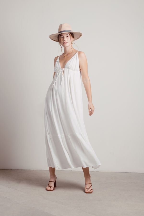 Lisana White Triangle Plunge Long Summer Dress