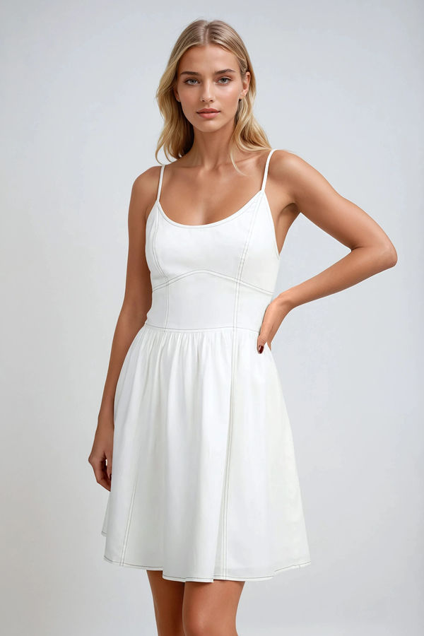 Meet Me There Scoop Neck Pocket Mini Dress - White