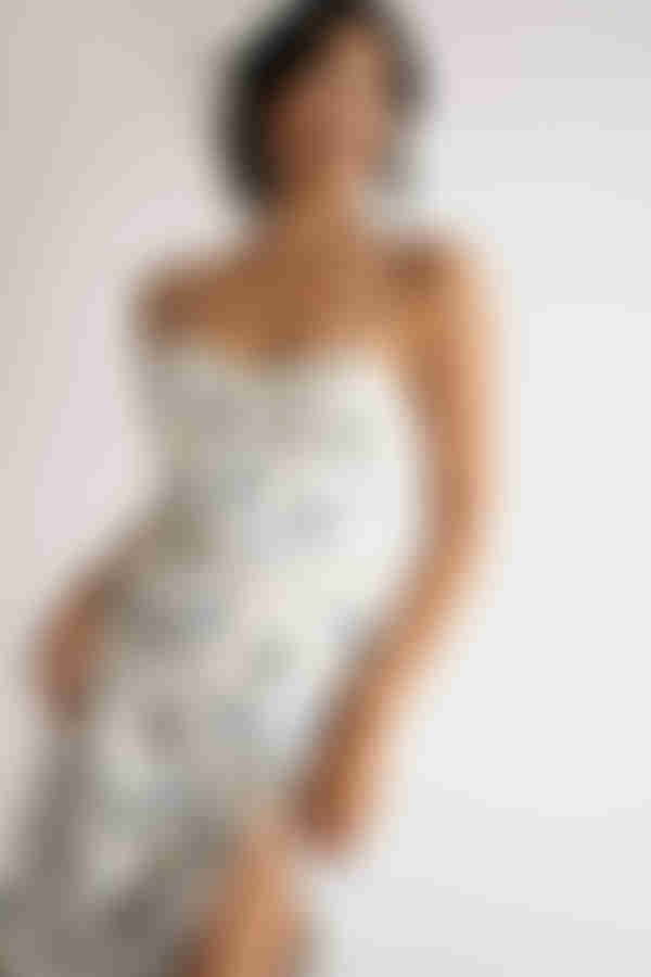 Azalia Floral Slit Midi Dress - White Multi