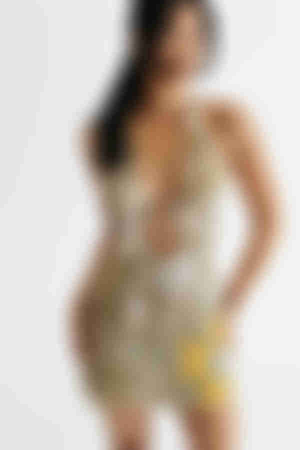 Summer Time Fine White Multi Bandana Halter Cut Out Mini Dress