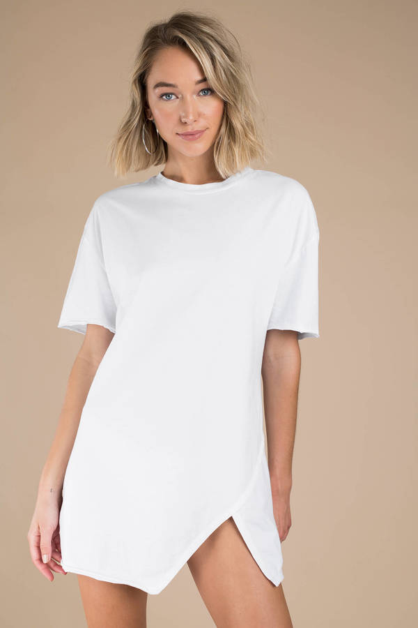 fusion jernbane Diskant White Dress - Basic Slit Tee Dress - White T Shirt Dress