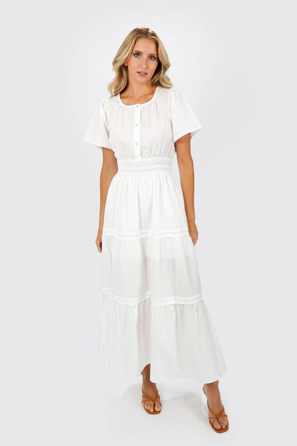 Salem White Tiered Poplin Maxi Simple Wedding Dress