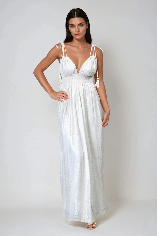 Beautiful Things Tie Shoulder Maxi Dress - White Silver