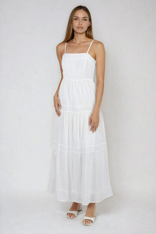 Spring Fling Swiss Dot Tiered Maxi Dress - White