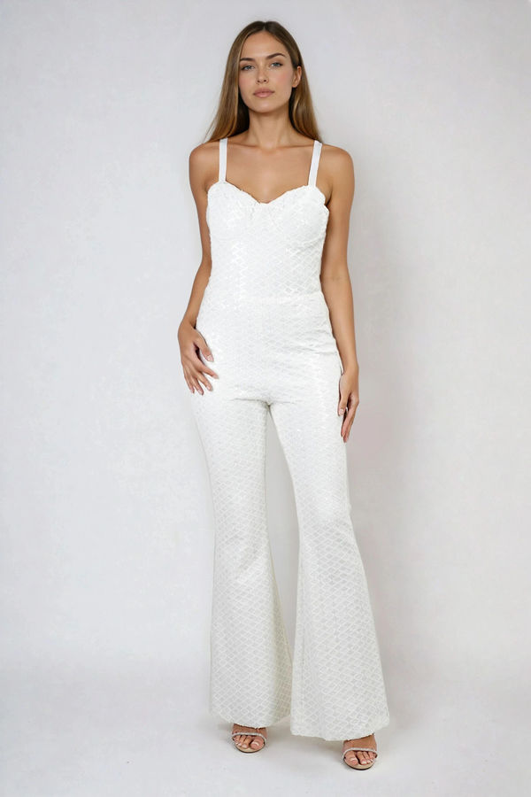 Style That Speaks Velvet Sequin Jumpsuit - White