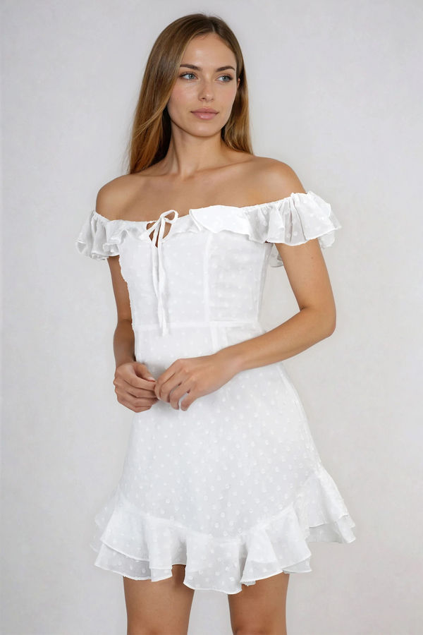 Sunset Ready Swiss Dot Ruffled Mini Dress - White