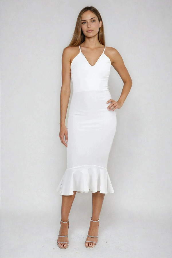 Swipe Right Mermaid Bodycon Midi Dress - White