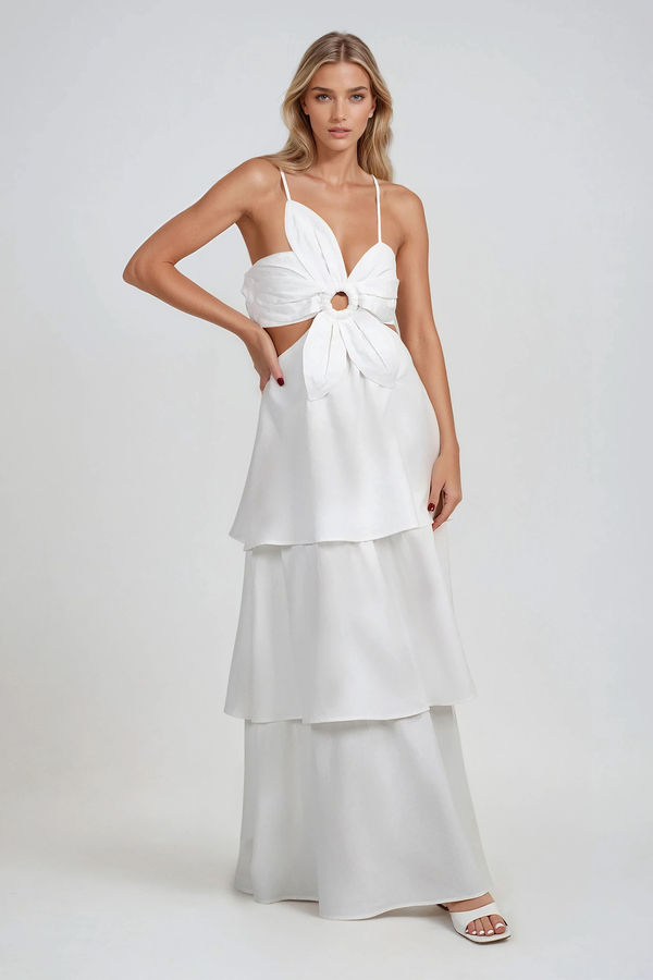 That's My Girl Cutout Tiered Maxi Dress - White