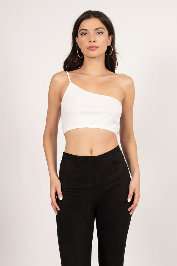 To The Side White One Shoulder Crop Top