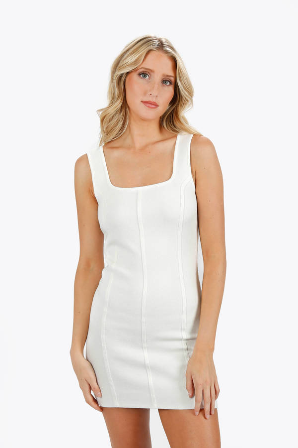Ximena White Sleeveless Knit Bustier Mini A Line Dress